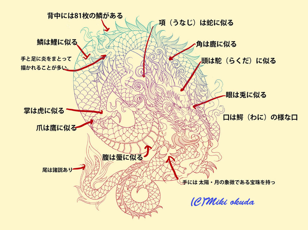 龍の特徴を動物に例えた「九似」のイラスト図解