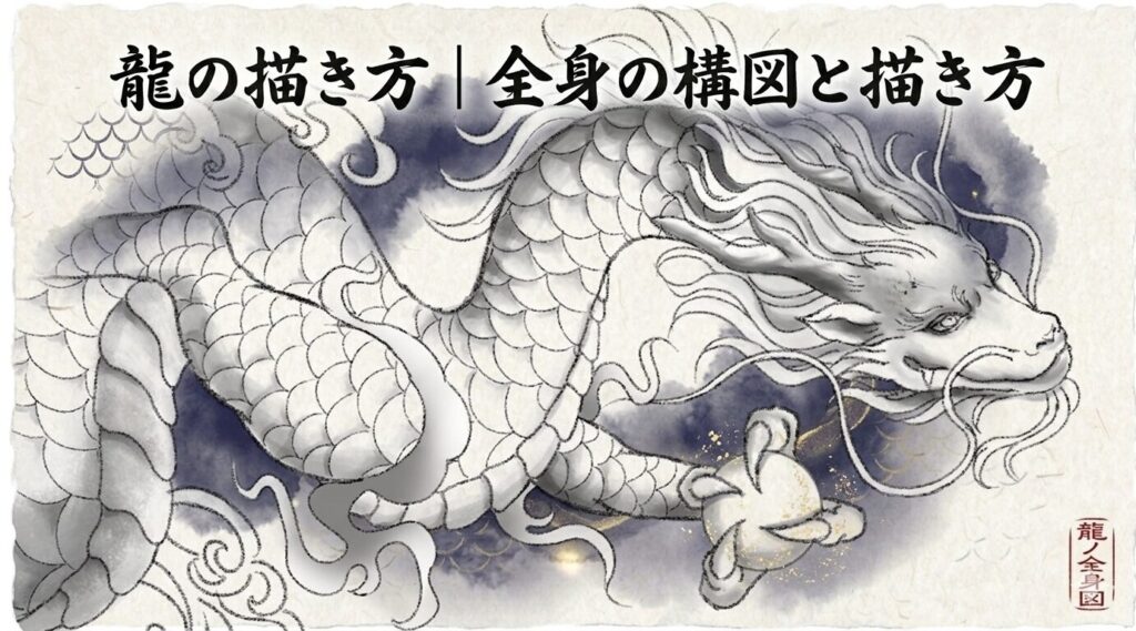 龍の描き方 全身 横長構図 シルエットと体の流れの描き方