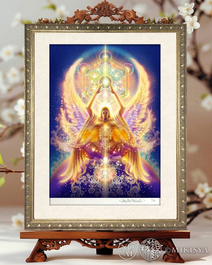 大天使メタトロンのジクレー版画|光と神聖幾何学を描いた幻想アート作品(額装)