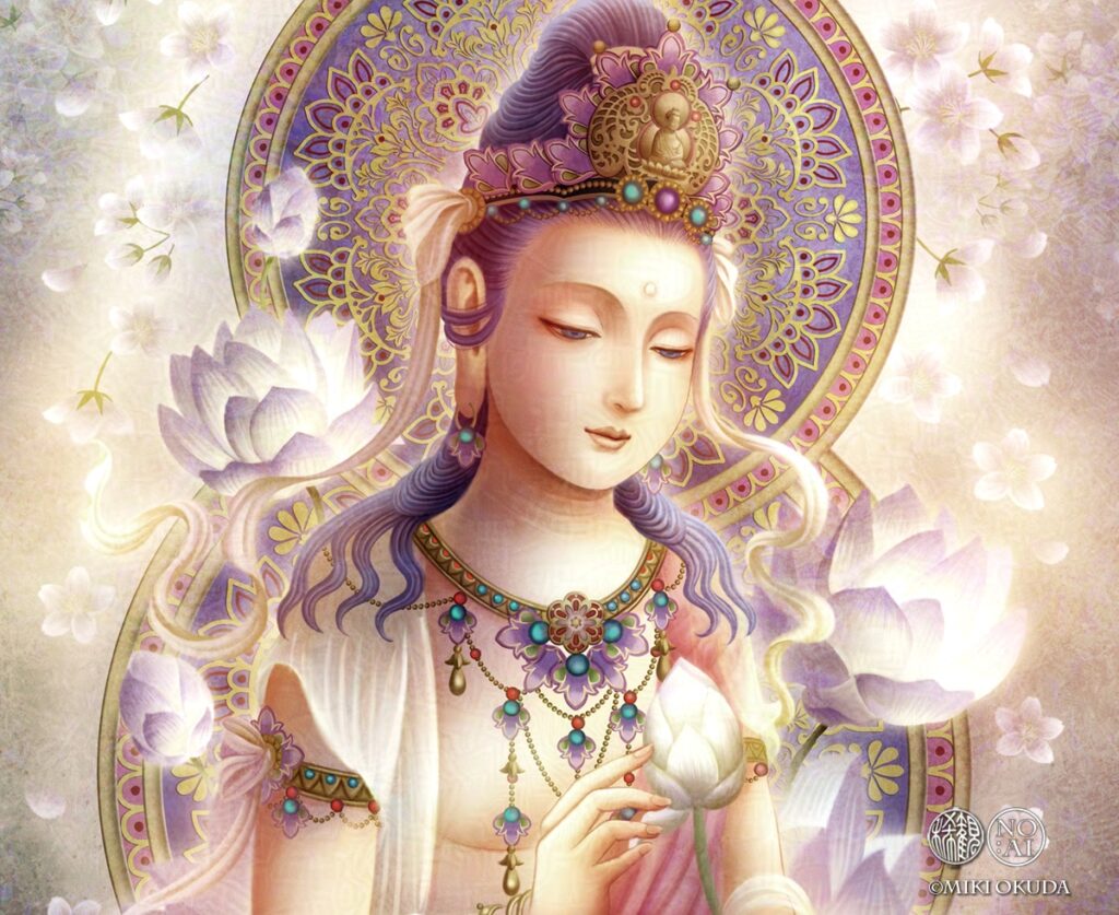 観音菩薩のジクレー版画|やさしい光に包まれた仏画アート作品