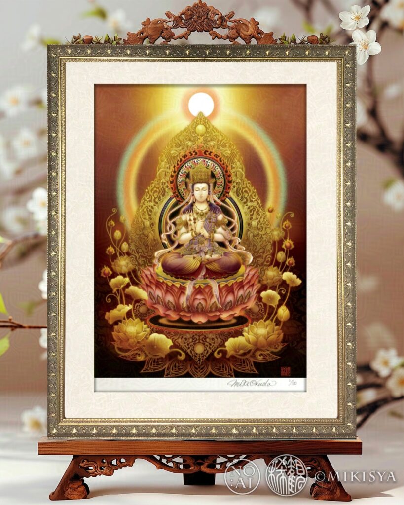 大日如来のジクレー版画、金剛界と胎蔵界の象徴を表現した仏画作品